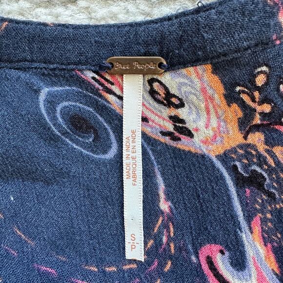 Free People Just The Two Of Us Paisley Blue Tunic Top Dress Size S - Picture 8 of 12